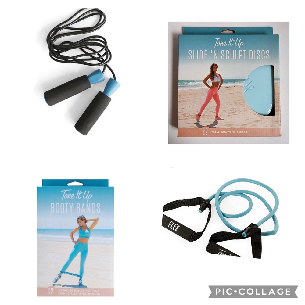 4 New Tone It Up Items Booty Bands Sculpting Discs Jump Rope & 2 Resistance Band